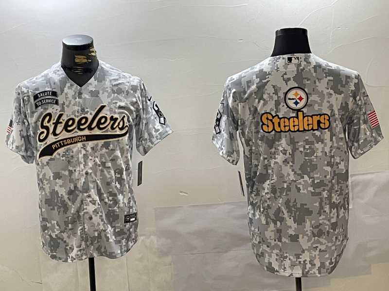 Mens Pittsburgh Steelers Team Logo 2024 Arctic Camo Salute to Service Stitched Baseball Jerseys